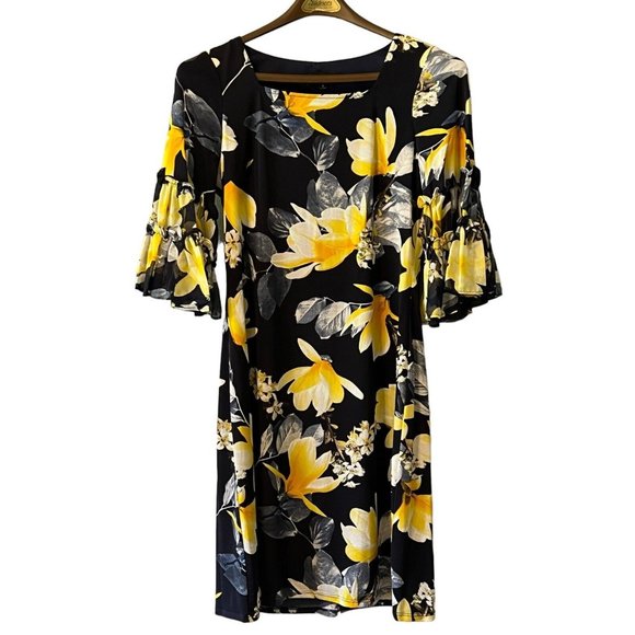 Glamour Dress Size 8 Floral‎ Print Ruffle Bell Sleeves Pullover Casual Textured - Picture 1 of 13